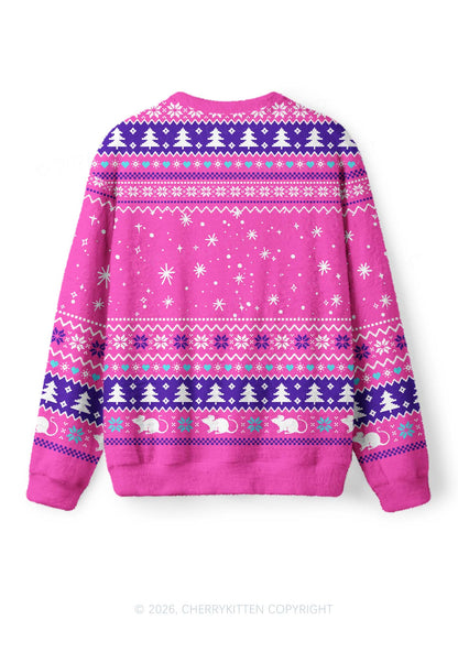 Overstimulated But Festive Christmas Opossum Y2K Knit Sweatshirt Cherrykitten