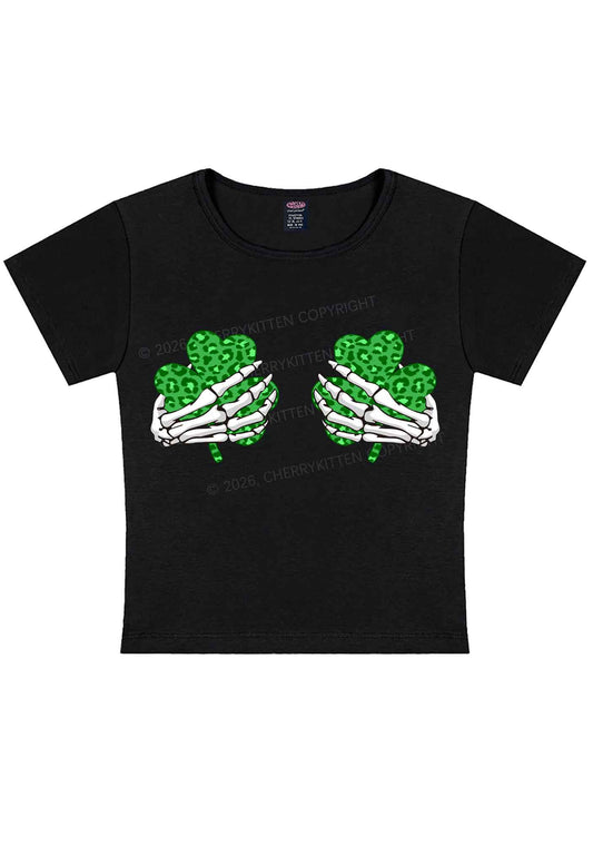 Skeleton Leopard Shamrock St Patricks Y2K Baby Tee Cherrykitten