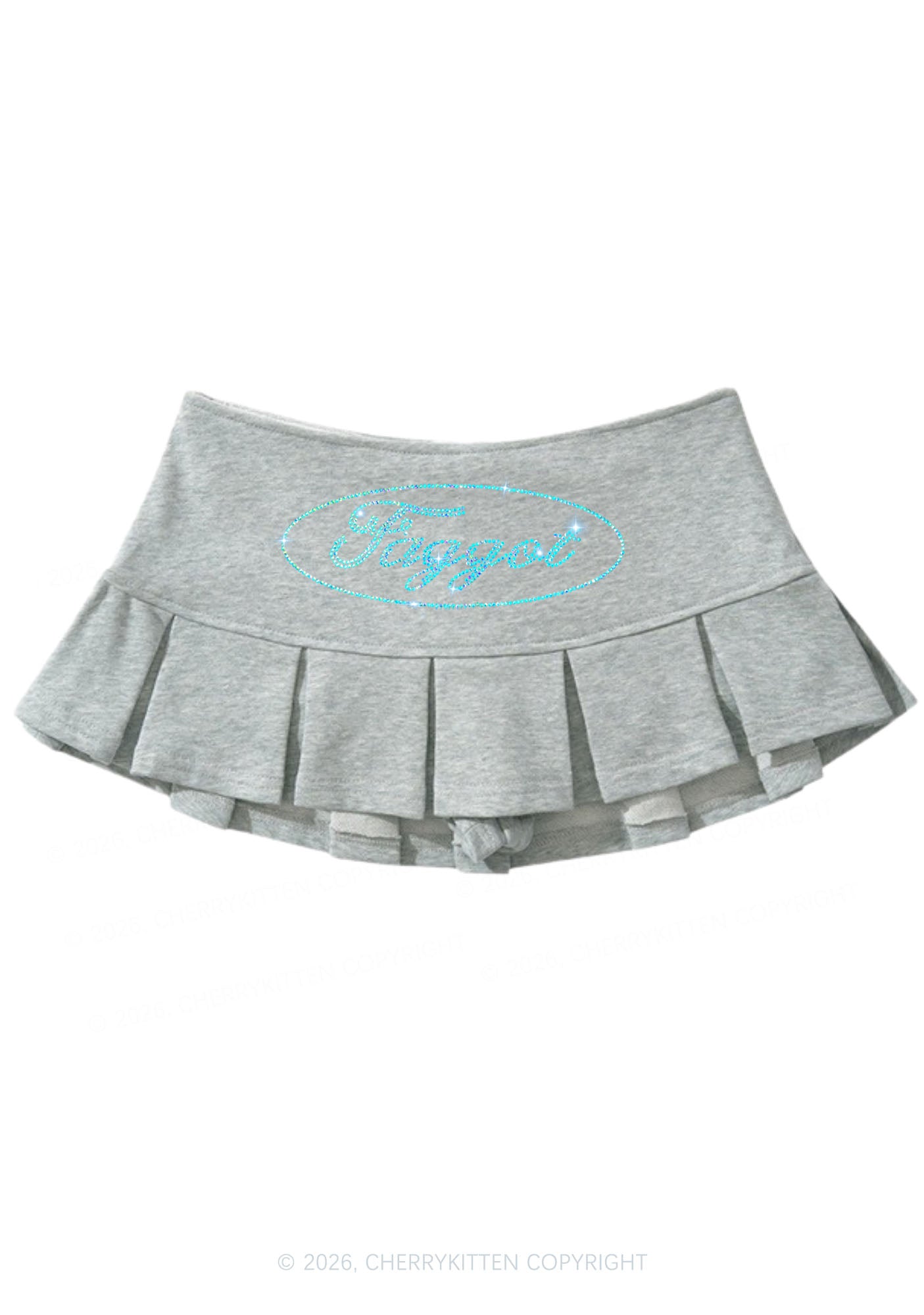 Rhinestone Oval Faggot Pride Y2K Mini Pleated Skirts Cherrykitten