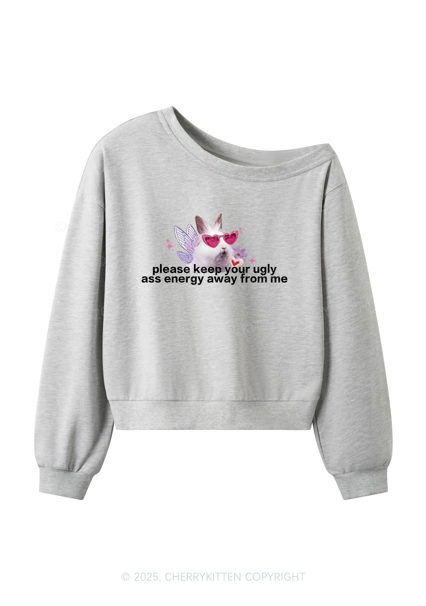Please Keep Away From Me Y2K Off Shoulder Sweatshirts Cherrykitten