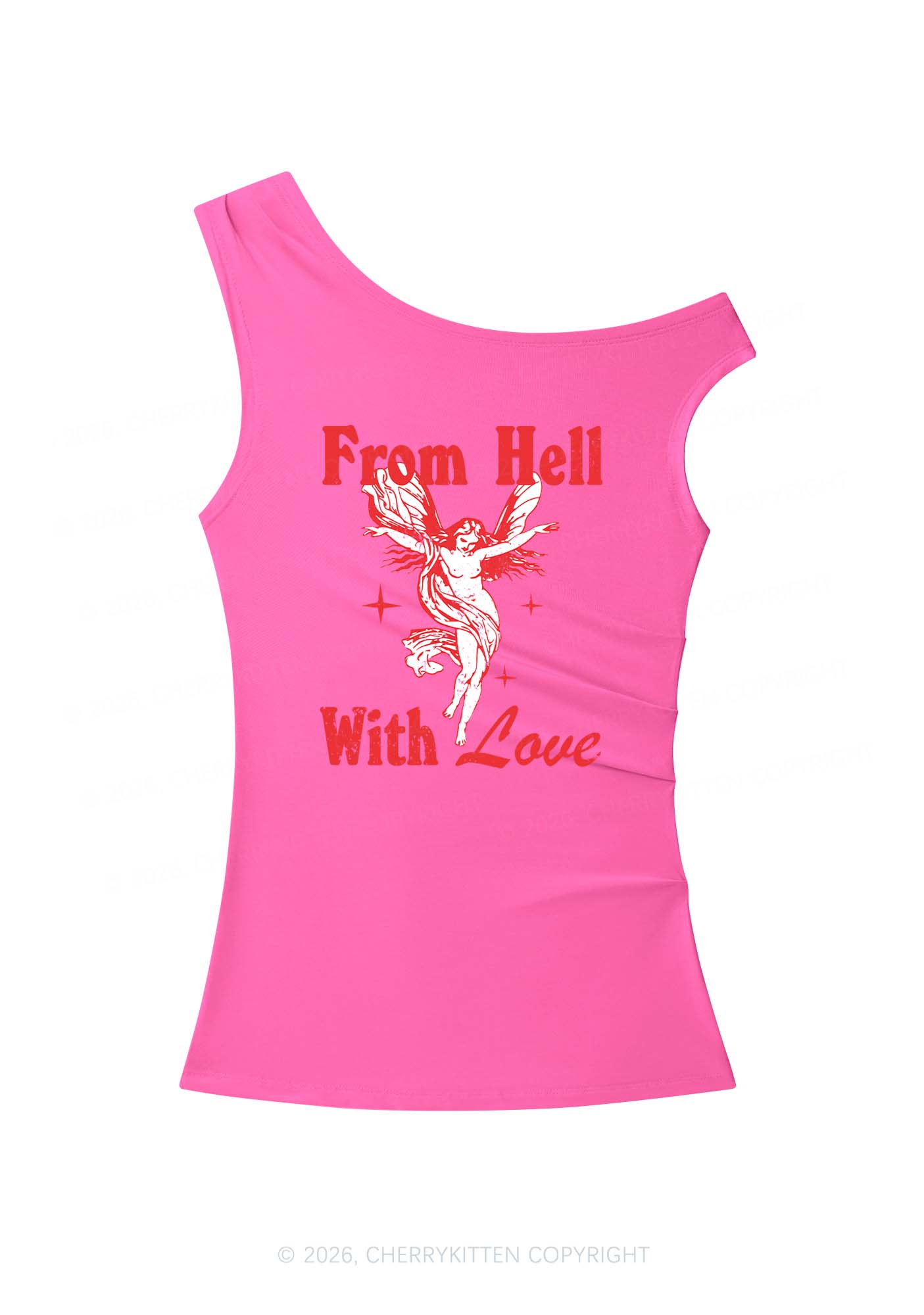 From Hall With Love Y2K Off Shoulder Tank Top Cherrykitten