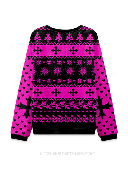 Pink Scissor Pride Y2K Christmas Knit Sweatshirt Cherrykitten