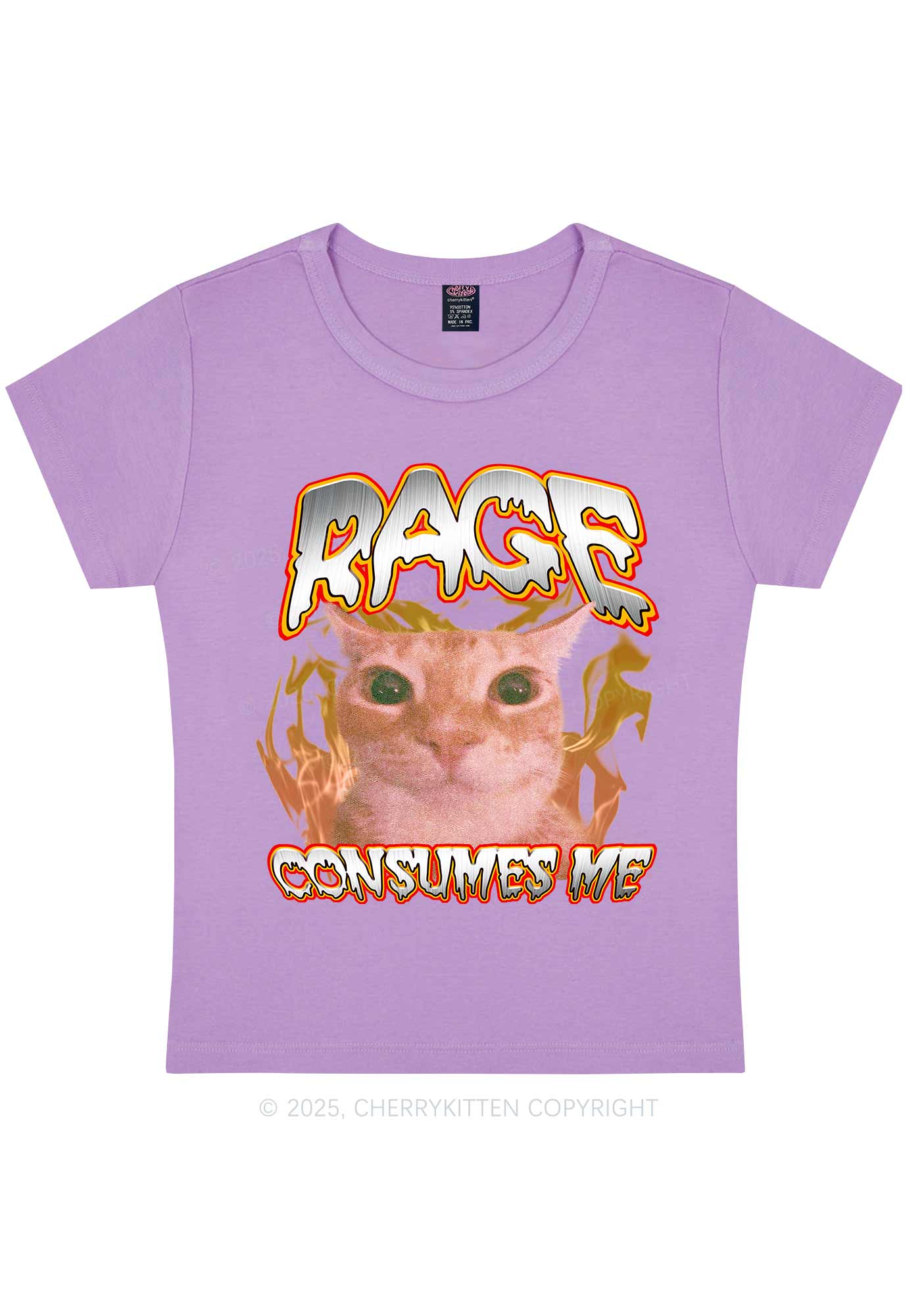 Rage Consumes Me Cat Y2K Baby Tee Cherrykitten