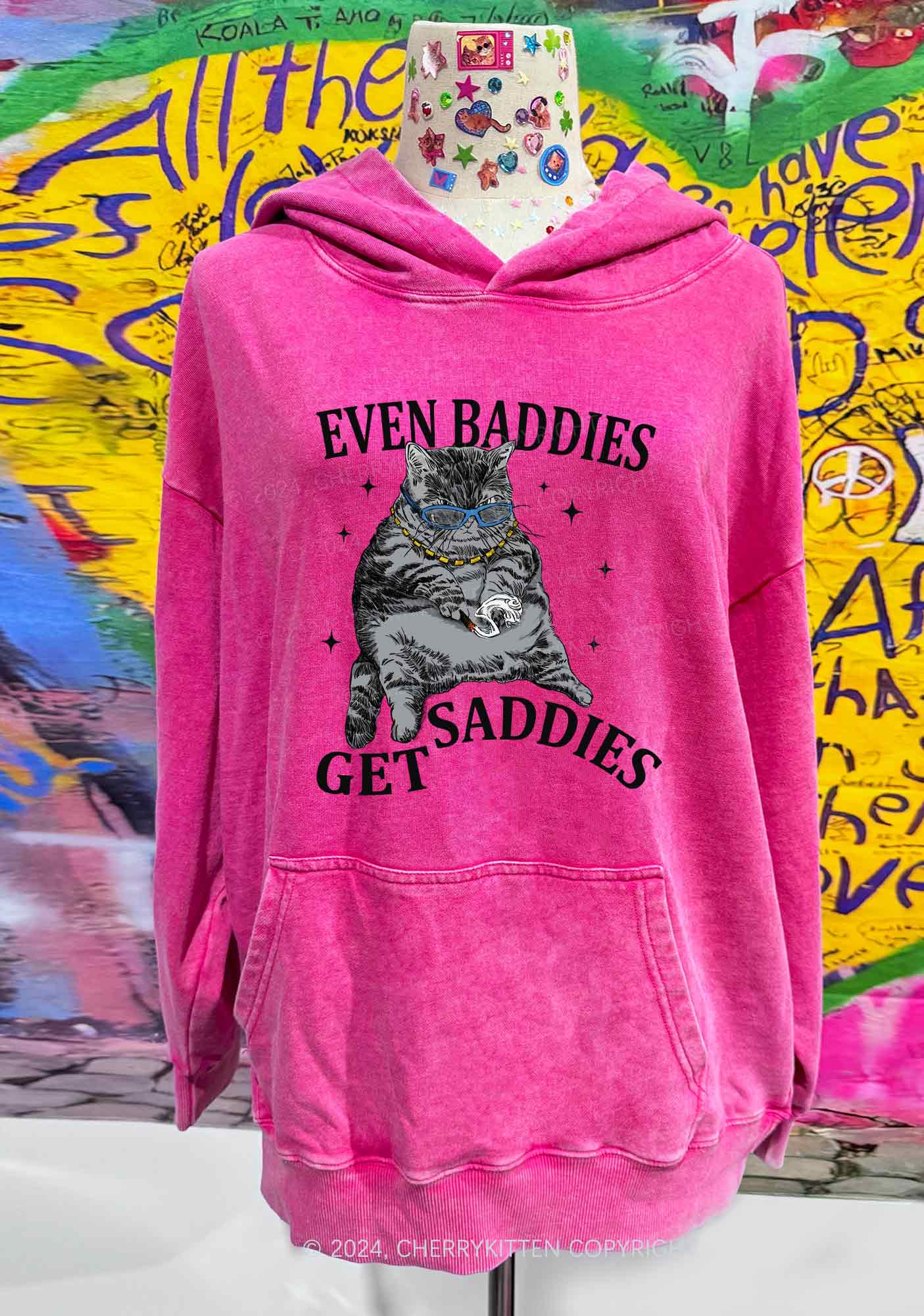 Even Baddies Get Saddies Y2K Washed Hoodie Cherrykitten