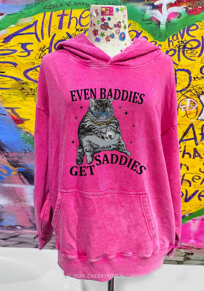 Even Baddies Get Saddies Y2K Washed Hoodie Cherrykitten
