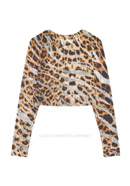 Wild Dots Y2K Mesh Long Sleeve Crop Top Cherrykitten