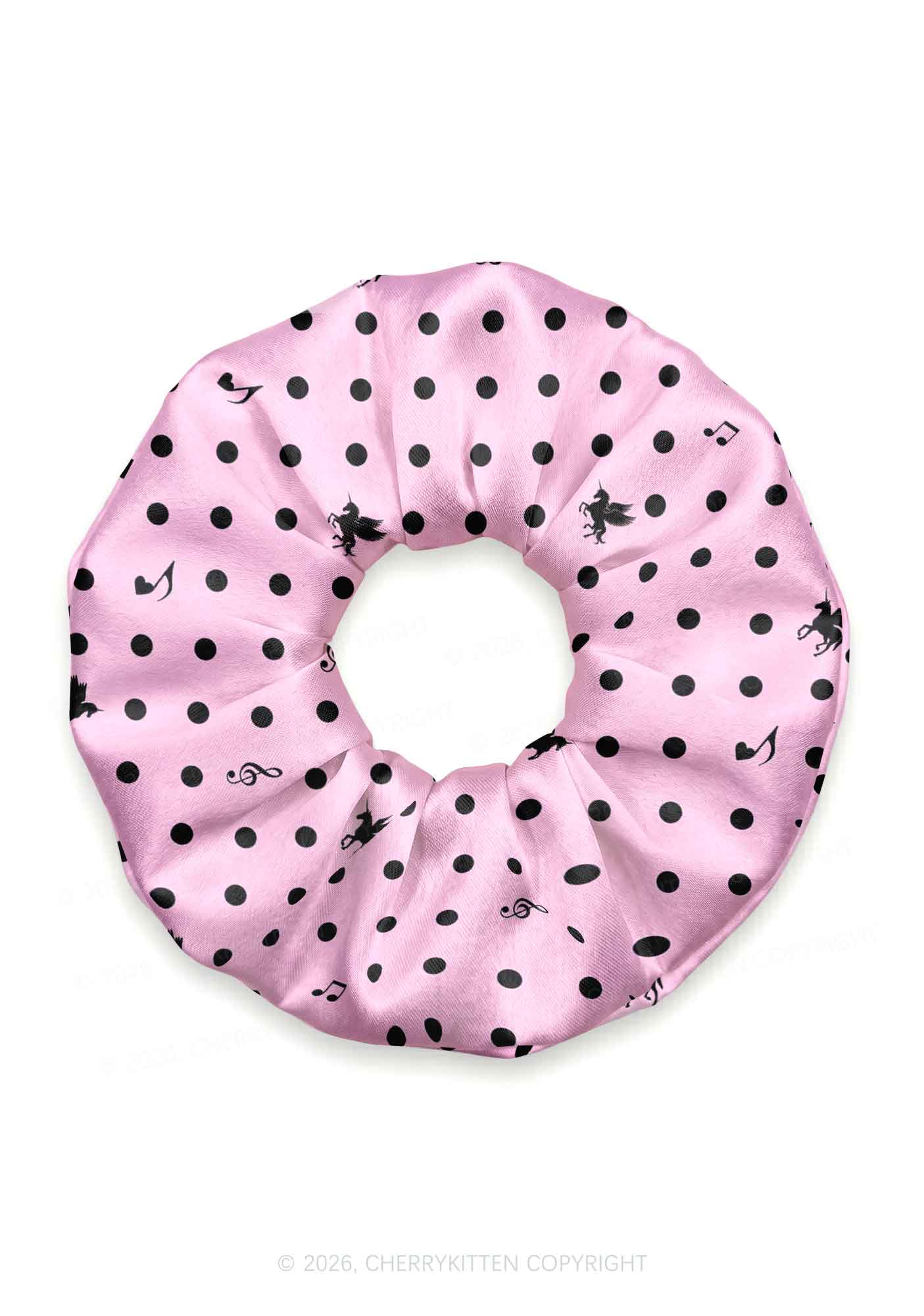 Pink Polka Dot Unicorn Y2K Hair Scrunchie Cherrykitten
