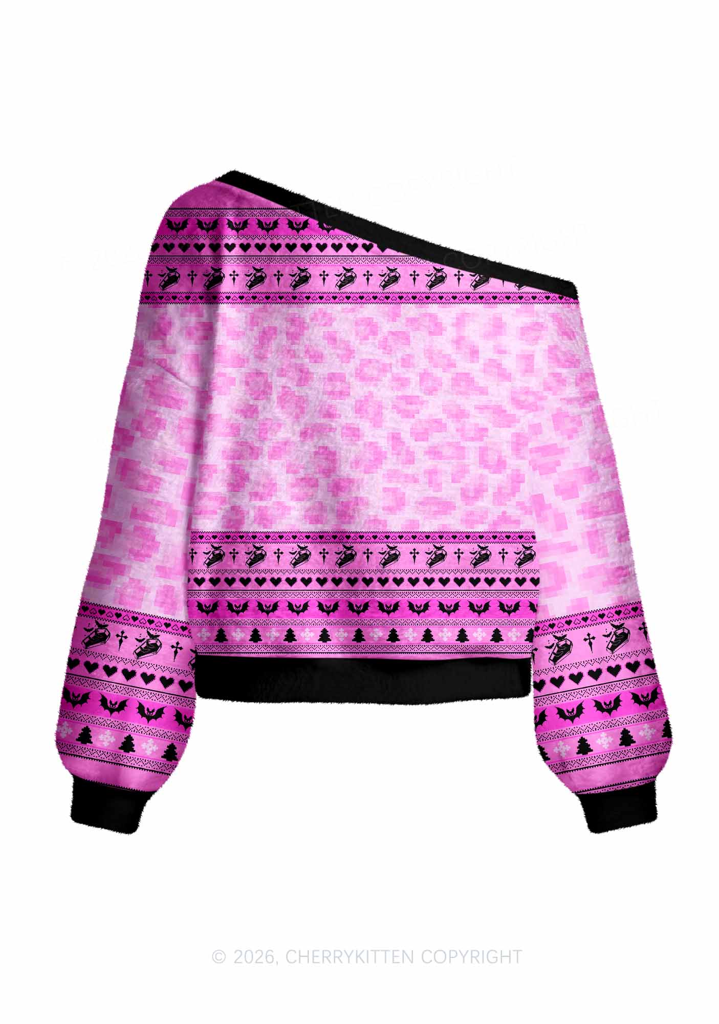 Pink Custom Face Y2K Off Shoulder Knit Sweatshirt Cherrykitten