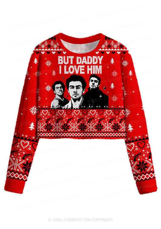Daddy I Love Luigi Y2K Christmas Crop Knit Sweatshirt Cherrykitten