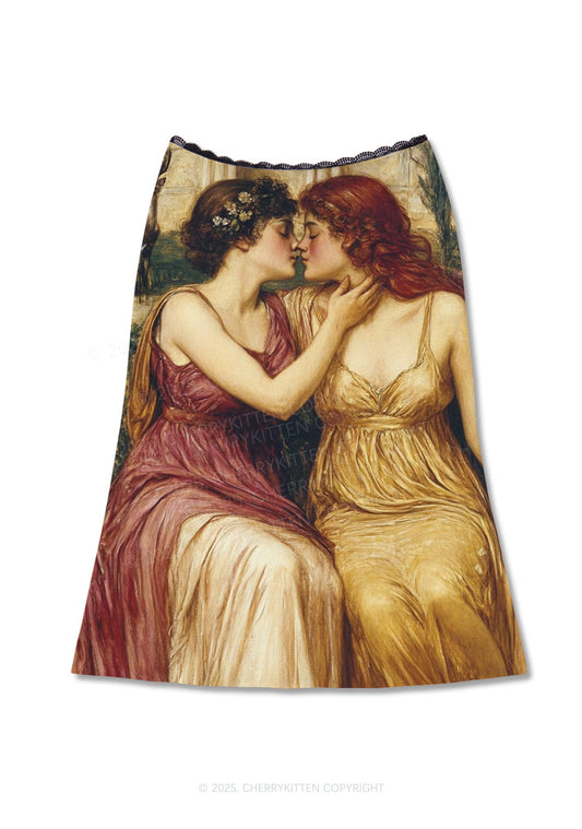 Lesbian Girlfriend Y2K Print Midi Skirt Cherrykitten