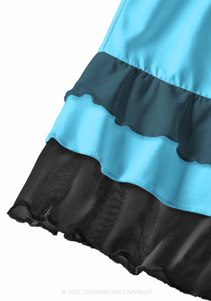 Plain Blue Y2K Print Mini Layered Skirt Cherrykitten