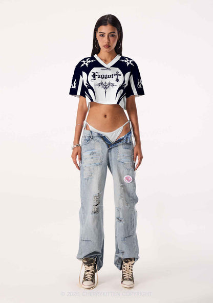 Gothic Cross Faggot Pride Y2K Crop Sport Jersey Shirts Cherrykitten