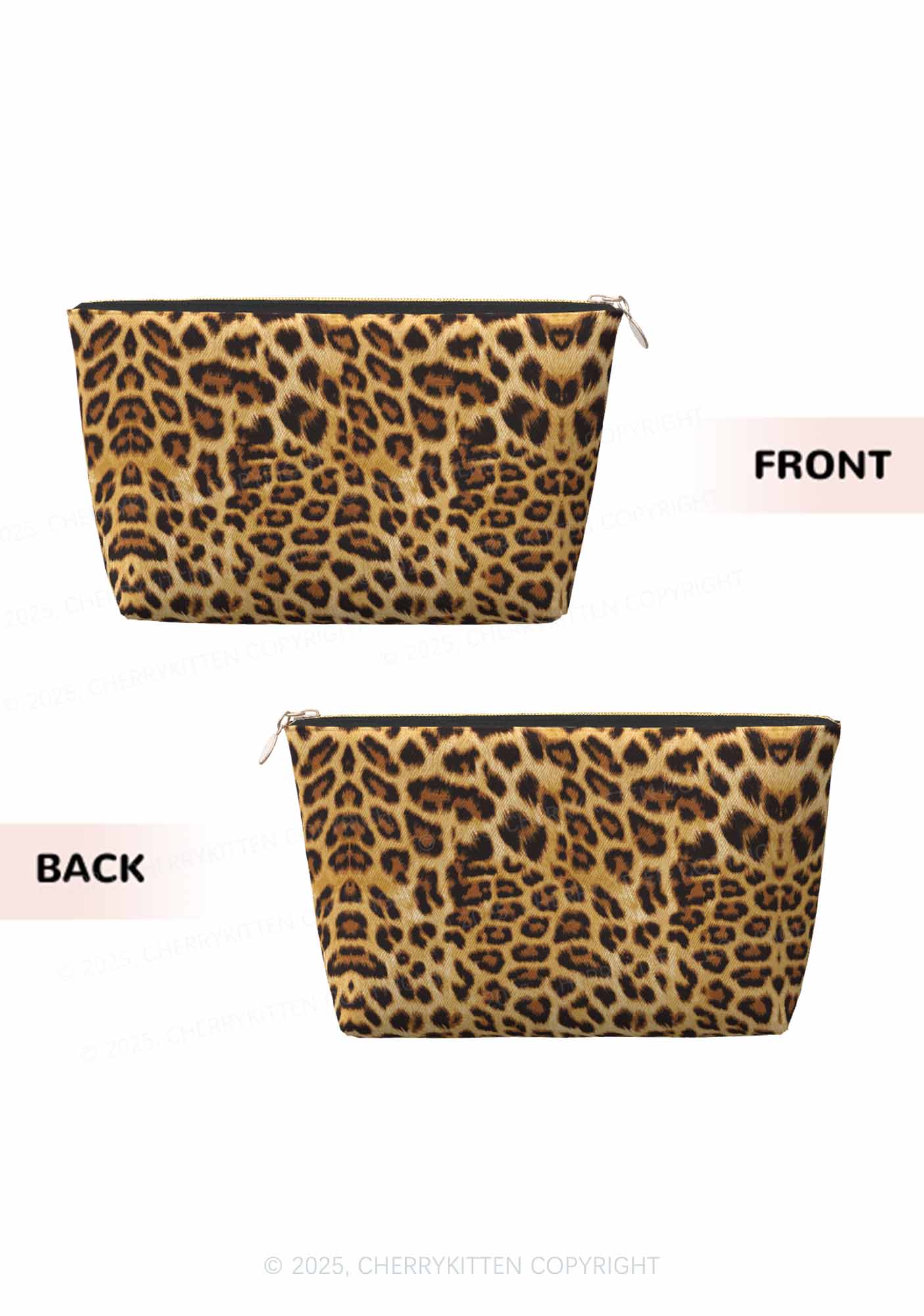 Brown Leopard Y2K Leather Makeup Bag Cherrykitten