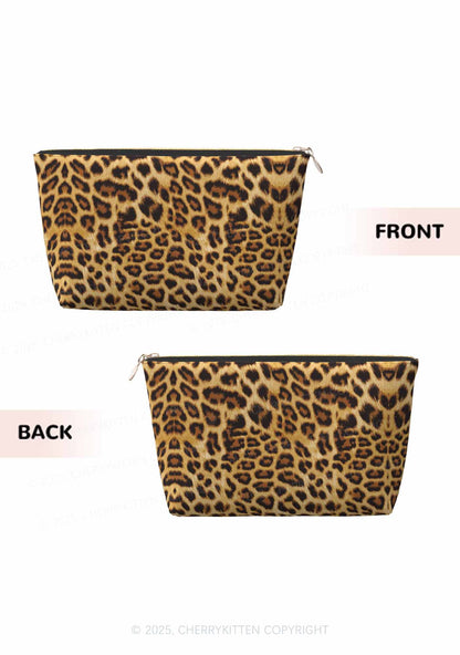 Brown Leopard Y2K Leather Makeup Bag Cherrykitten