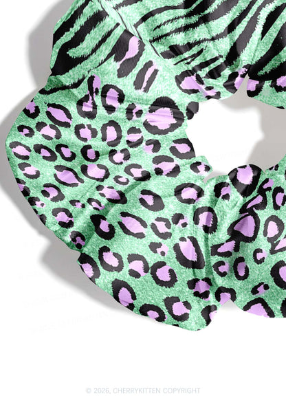 Mint Green Zebra Leopard Y2K Hair Scrunchie Cherrykitten