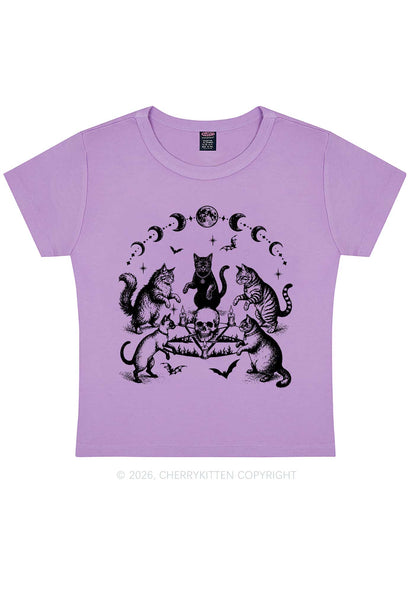 Halloween Cats Moon Phase Skull Y2K Baby Tee Cherrykitten