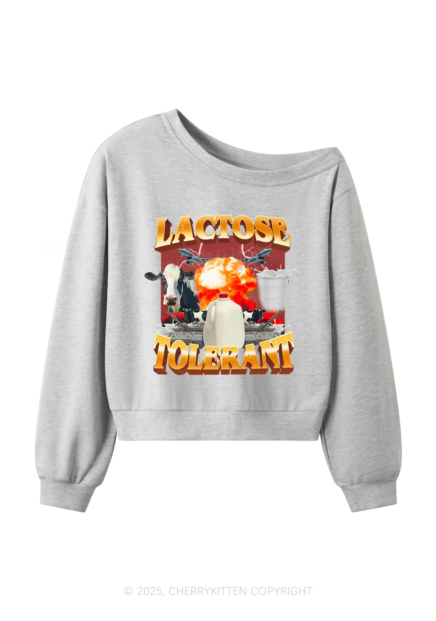 Retro Milk Lactose Tolerant Y2K Off Shoulder Sweatshirts Cherrykitten