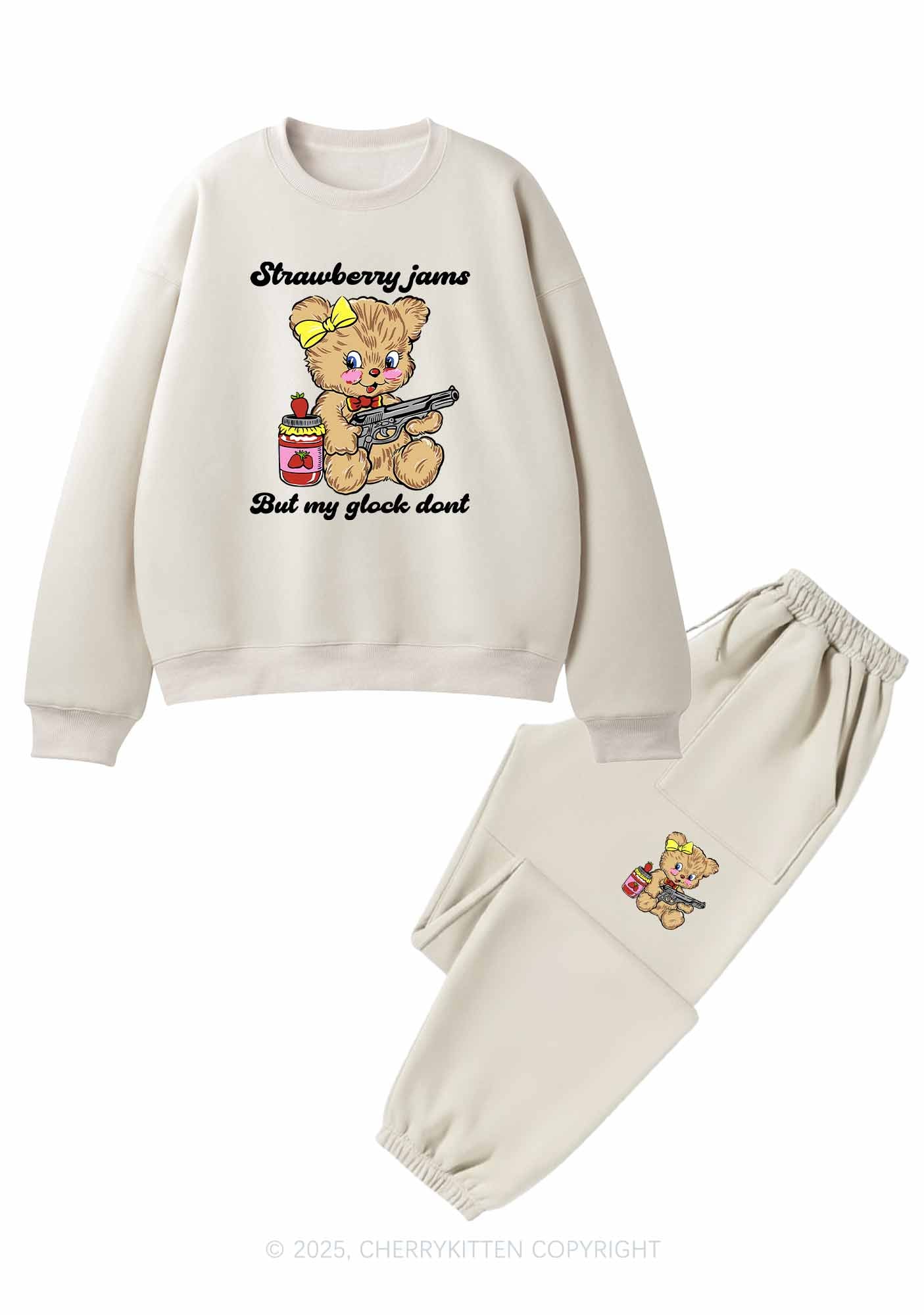 Strawberry Jams Bear Y2K Fleece Sweatshirts Set Cherrykitten