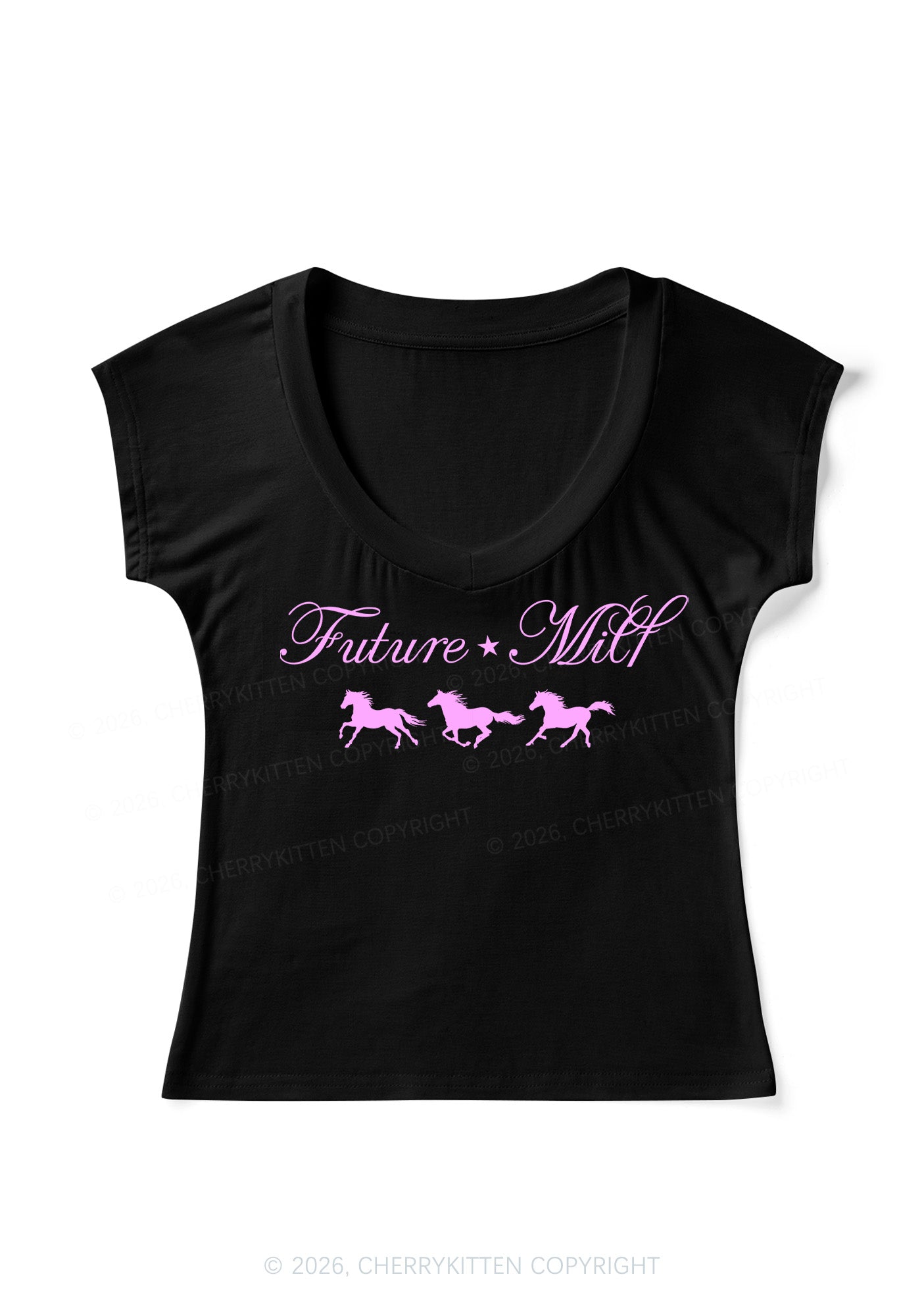 Future Mxxf Pony Y2K V Neck T Shirts Cherrykitten