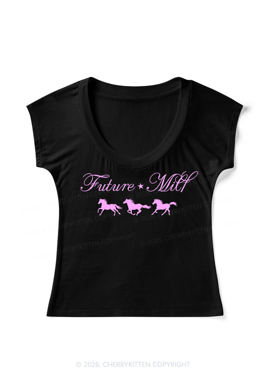Future Mxxf Pony Y2K V Neck T Shirts Cherrykitten