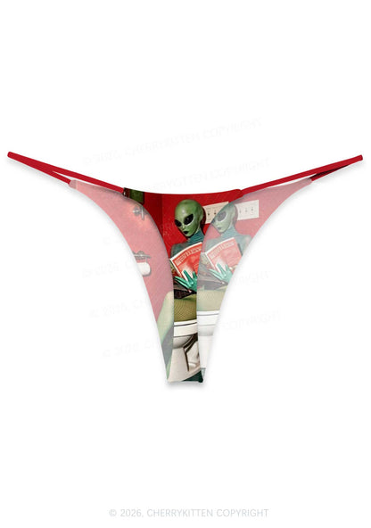 Halloween Alien On Toilet Y2K Print Bikini String Thong Cherrykitten