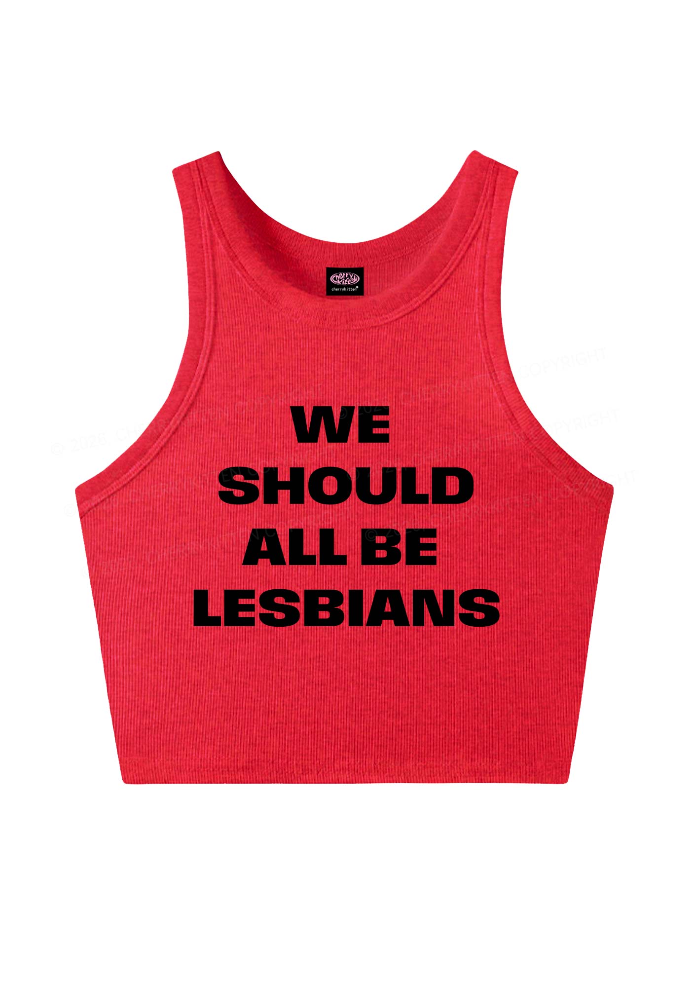 We Should All Be Lesbians Pride Y2K Crop Tank Top Cherrykitten