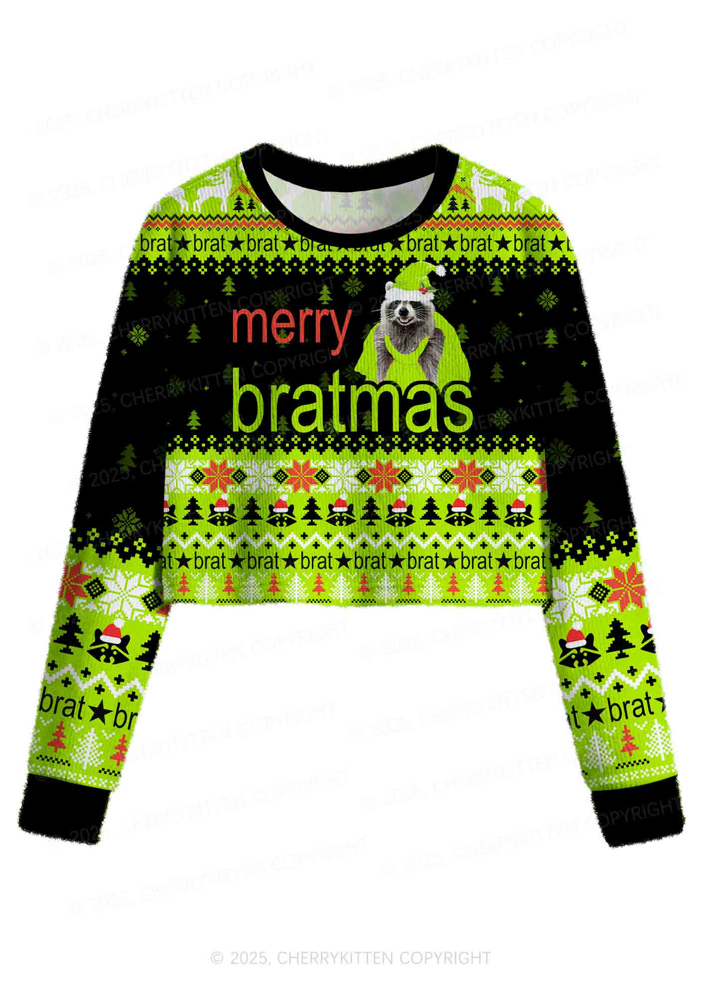 Merry Bratmas Y2K Christmas Crop Knit Sweatshirt Cherrykitten