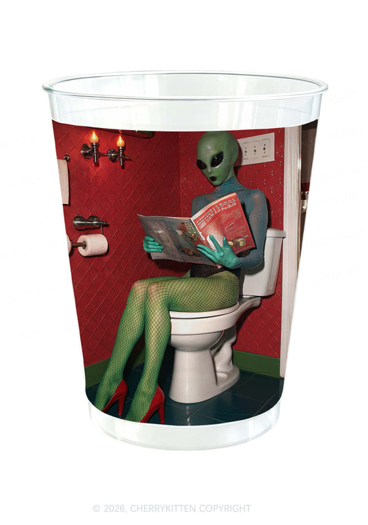 Alien On Toilet Y2K Halloween Plastic Cup Cherrykitten