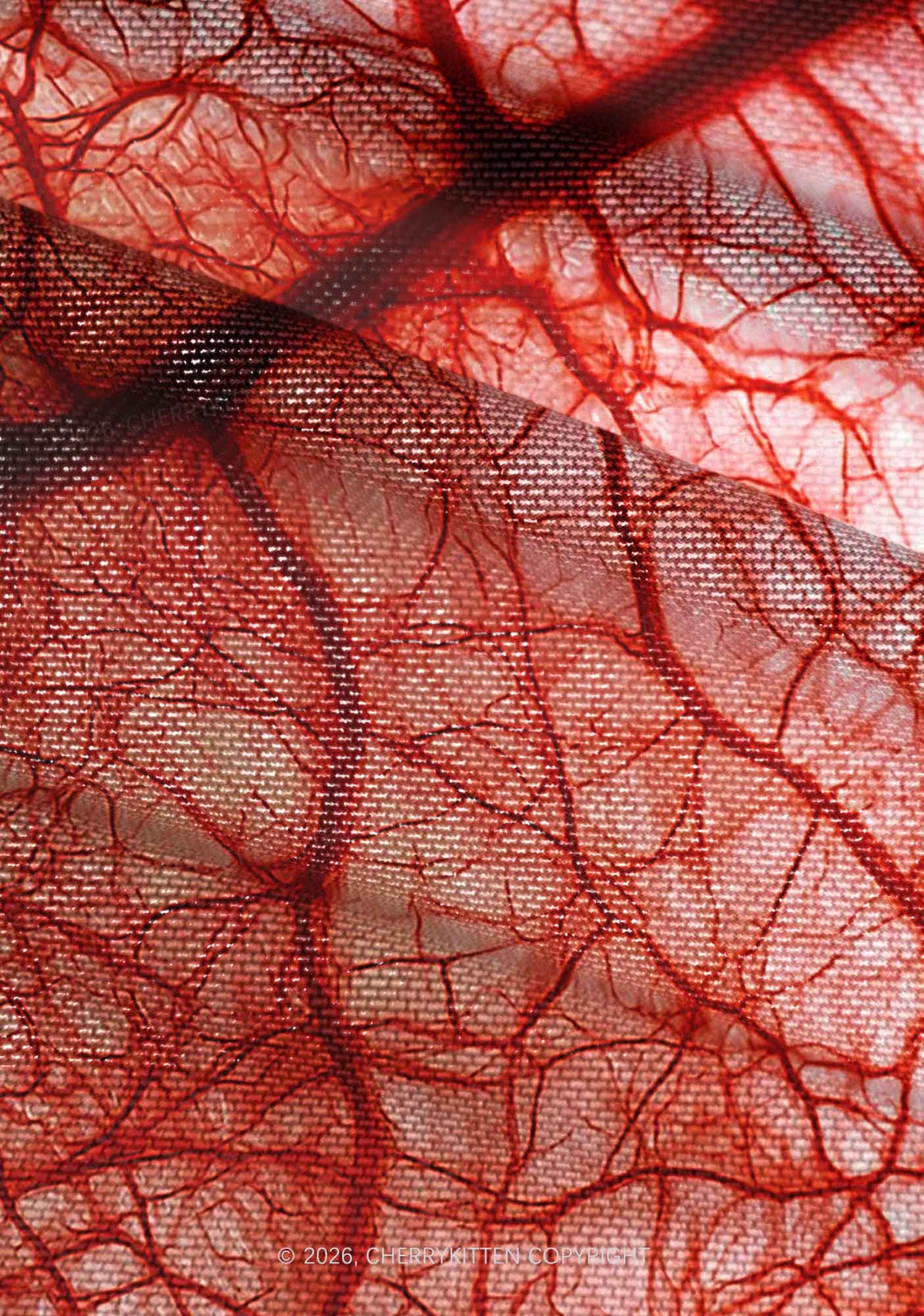 Halloween Red Blood Vessel Y2K Mesh Ruched Waist V Neck Top Cherrykitten