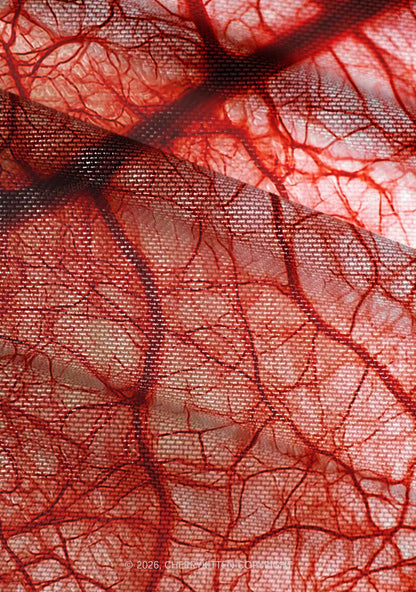 Halloween Red Blood Vessel Y2K Mesh Ruched Waist V Neck Top Cherrykitten