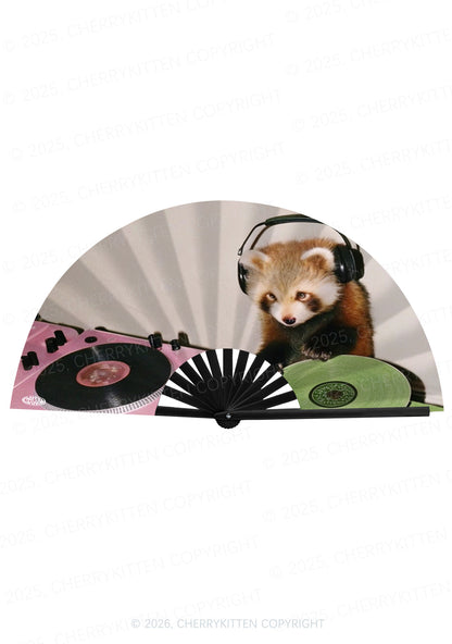 Red Panda DJ Y2K Rave Hand Fan Cherrykitten