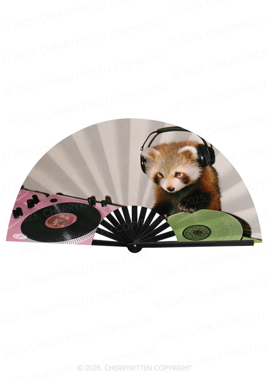 Red Panda DJ Y2K Rave Hand Fan Cherrykitten