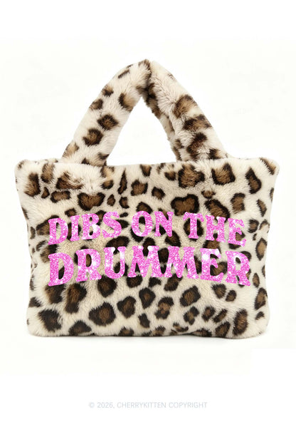 Glitter Dibs On The Drummer Y2K Plush Leopard Handbag Cherrykitten