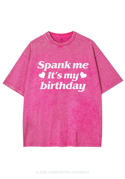 Spank Me Its My Birthday Heart Y2K Shirts Washed Tee Cherrykitten