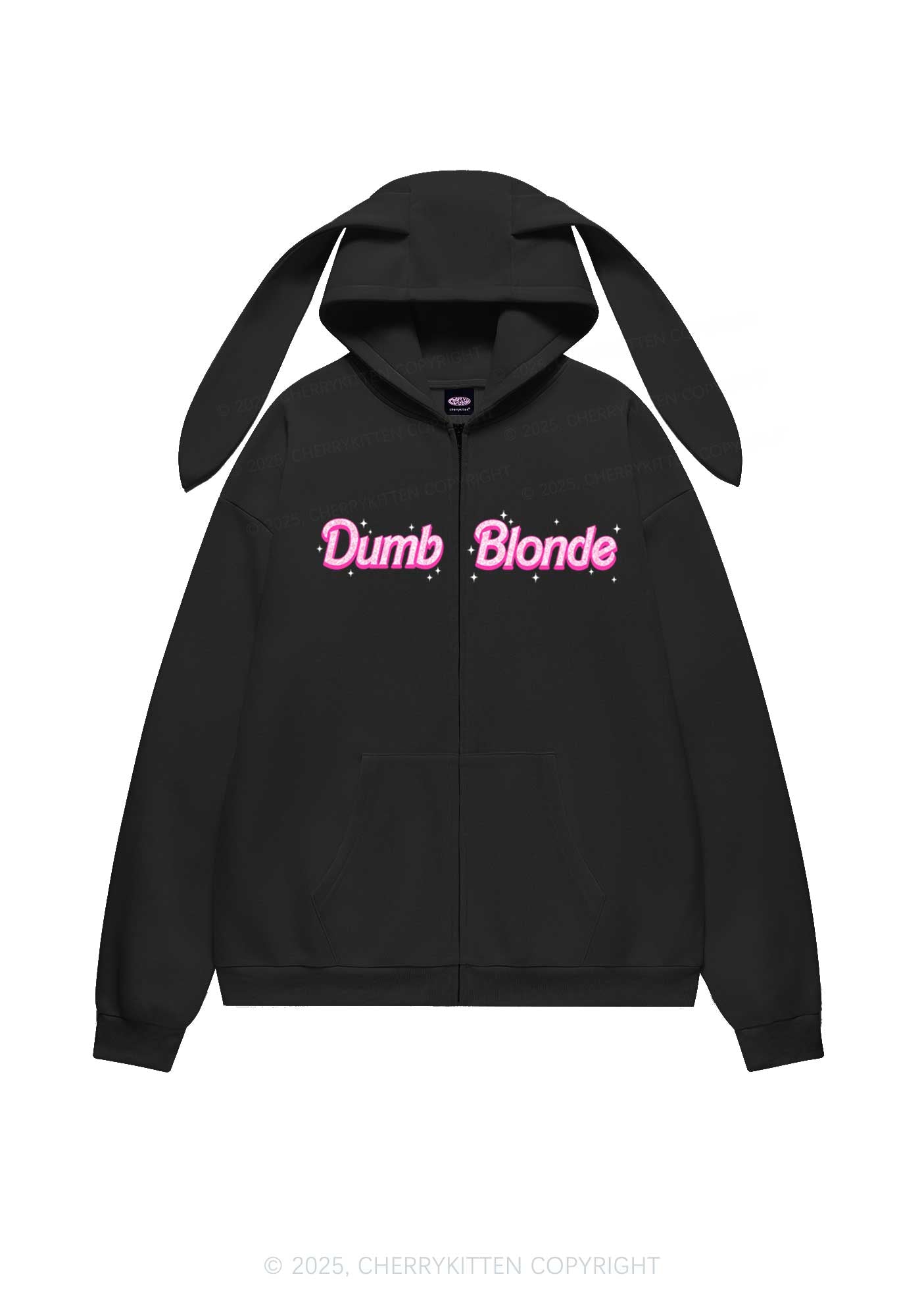 Dumb Blonde Y2K Bunny Ear Zip Hoodie Cherrykitten