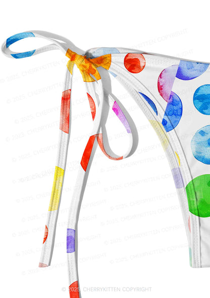 Rainbow Watercolor Dots Y2K Print Bikini Set Cherrykitten