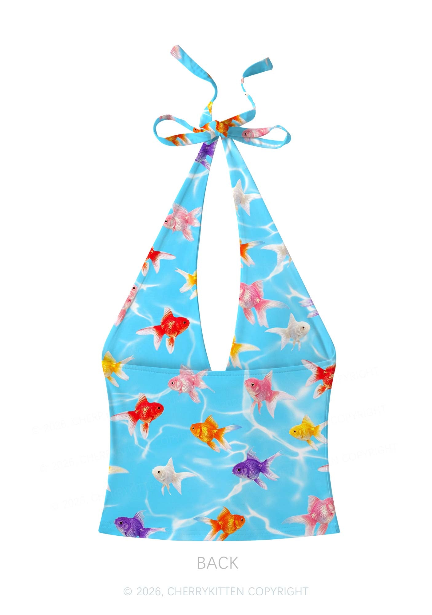 Water Ripple Goldfish Y2K Print Halter Deep V Neck Cami Cherrykitten