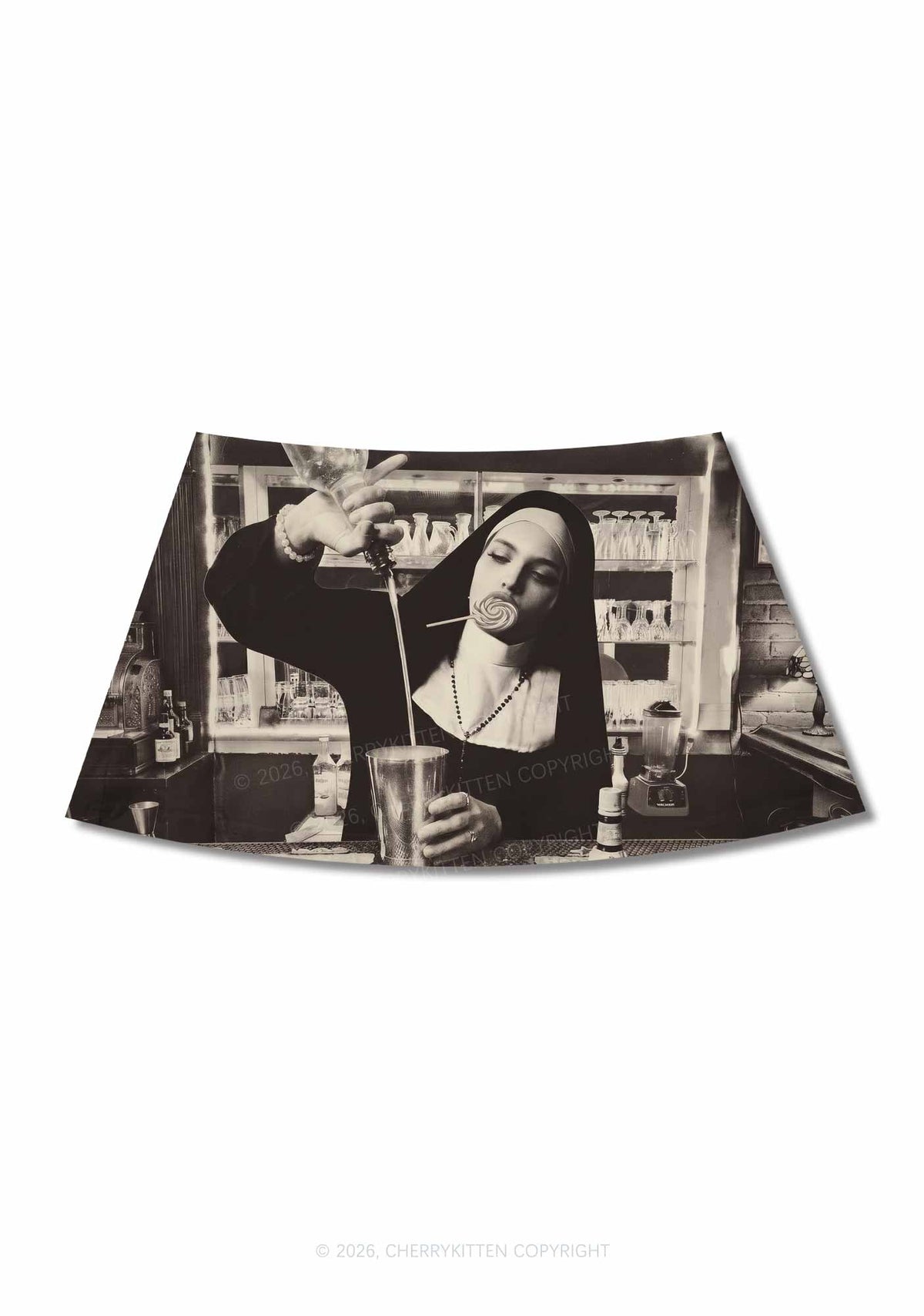 Nun Bartender Y2K Print Mini Skirt Cherrykitten