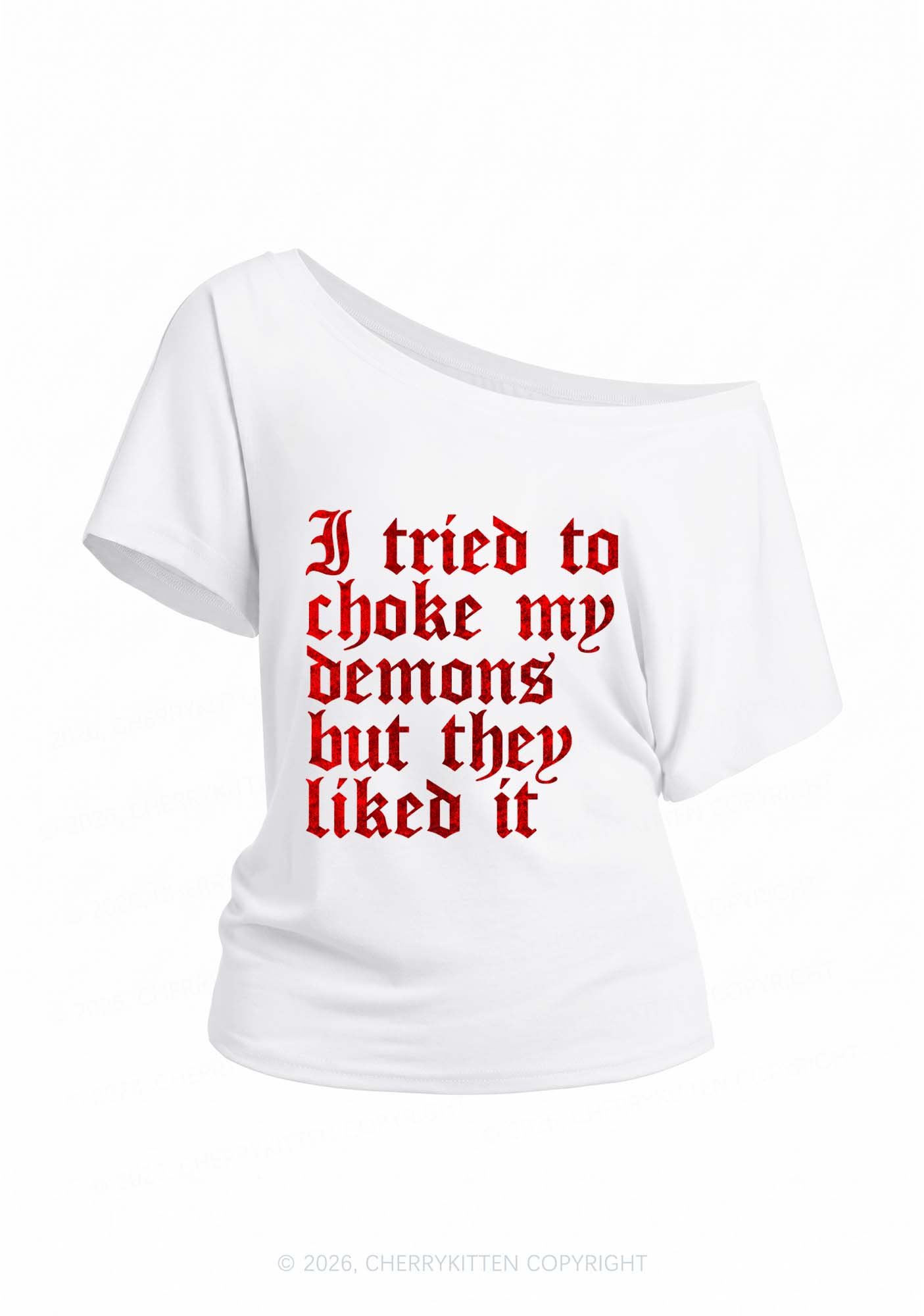Halloween Choke Demons They Liked Y2K Off Shoulder Tee Cherrykitten