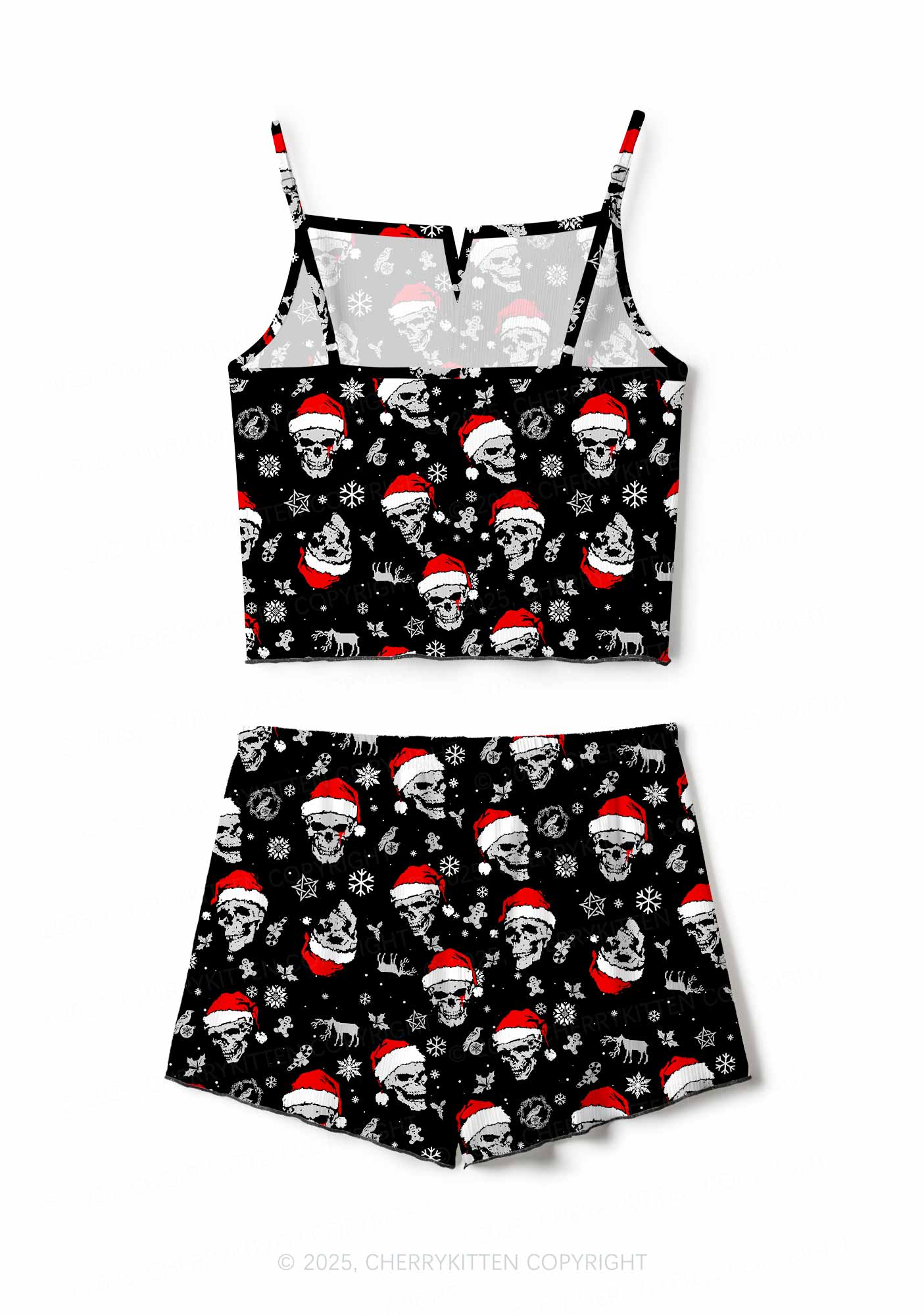 Skull Santa Y2K Print Cami Shorts Pajama Set Cherrykitten
