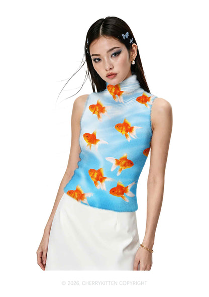 Goldfish Y2K Knit Turtleneck Tank Top Cherrykitten