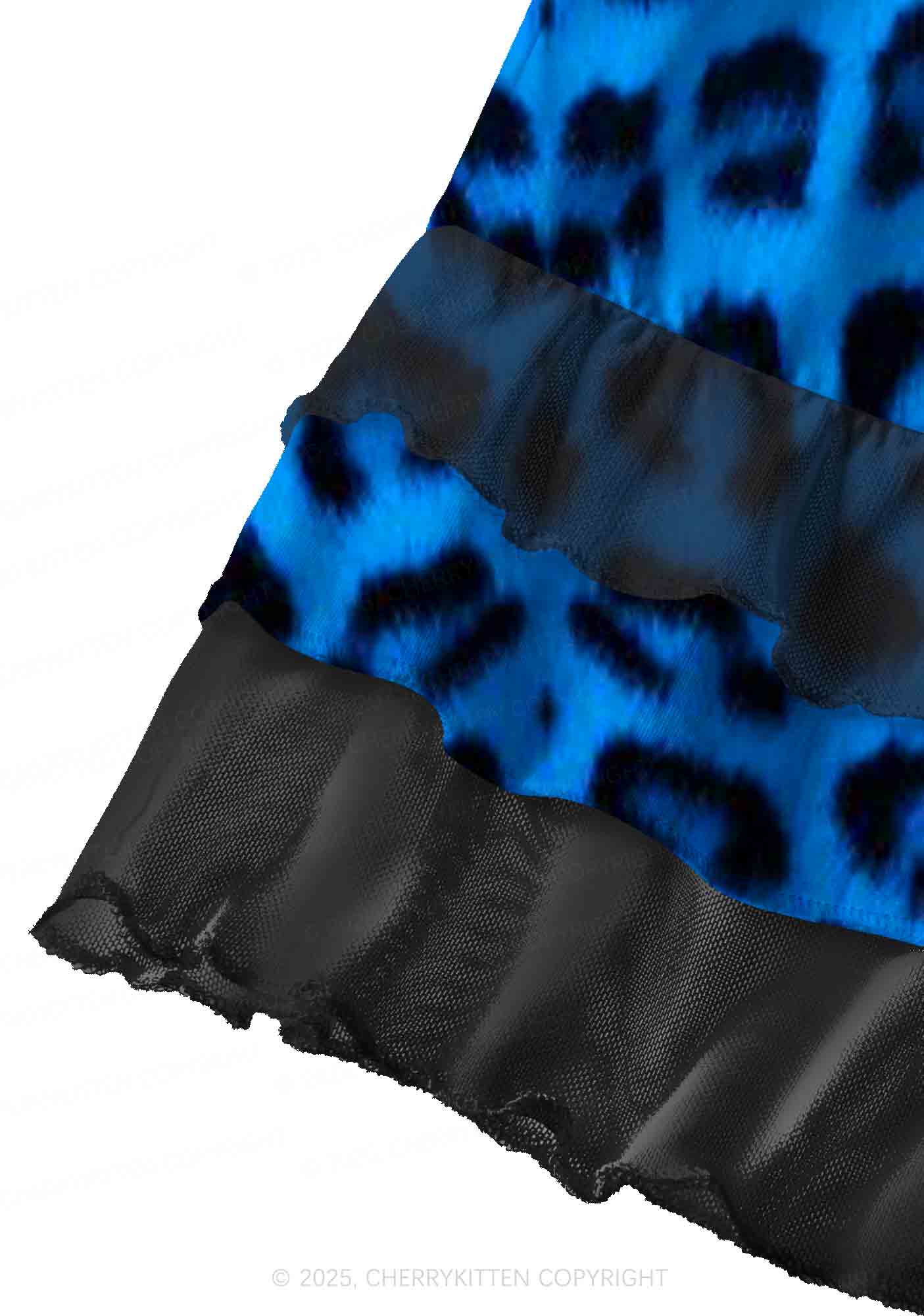 Neon Blue Leopard Y2K Print Mini Layered Skirt Cherrykitten
