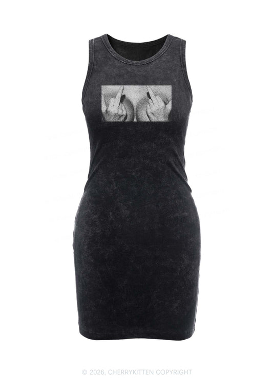 Middle Finger Bxxbs Y2K Washed Tank Dress Cherrykitten