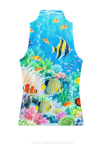 Ocean Fish Y2K Knit Turtleneck Tank Top Cherrykitten