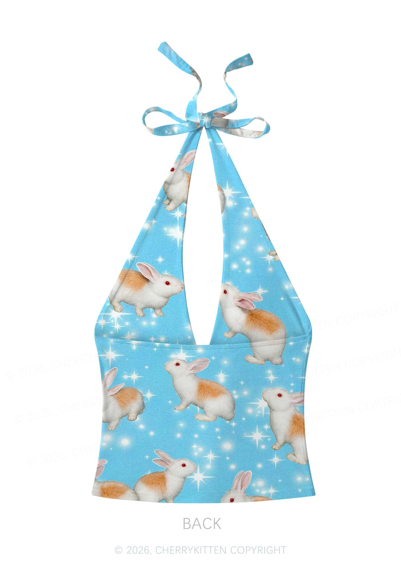 Orange Spotted Bunny Y2K Print Halter Deep V Neck Cami Cherrykitten