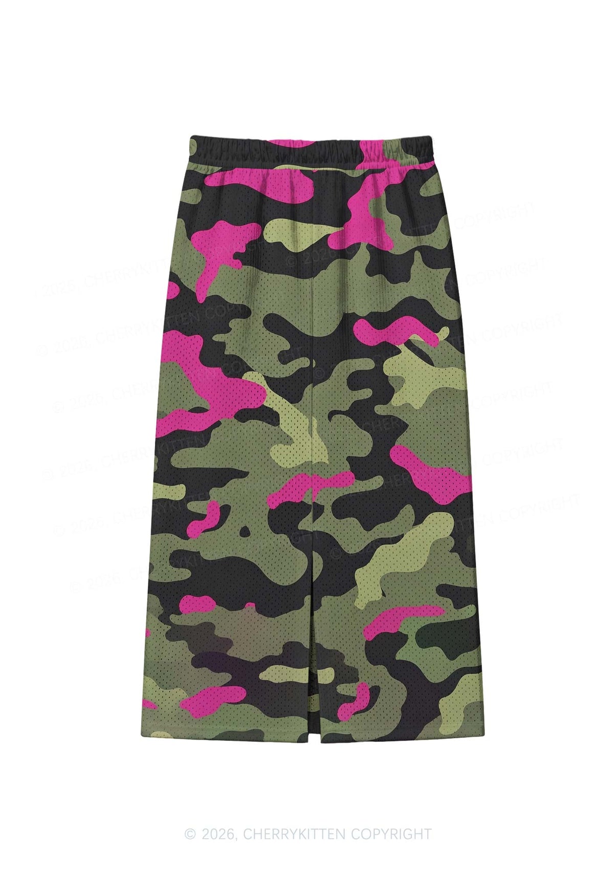 Green And Hot Pink Camo Y2K Sport Jersey Drawstring Midi Skirt Cherrykitten