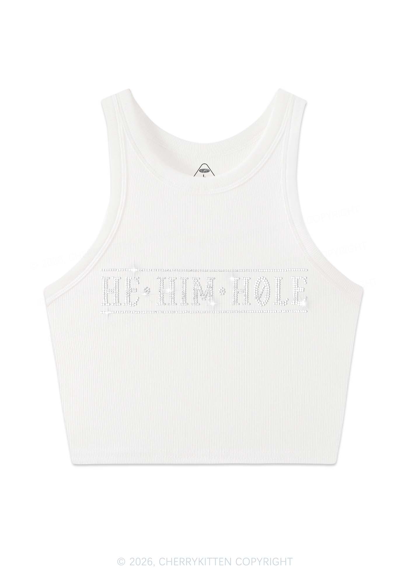 Rhinestone He Him Hole Pride Y2K Crop Tank Top Cherrykitten