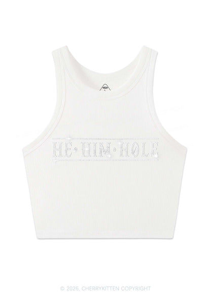 Rhinestone He Him Hole Pride Y2K Crop Tank Top Cherrykitten