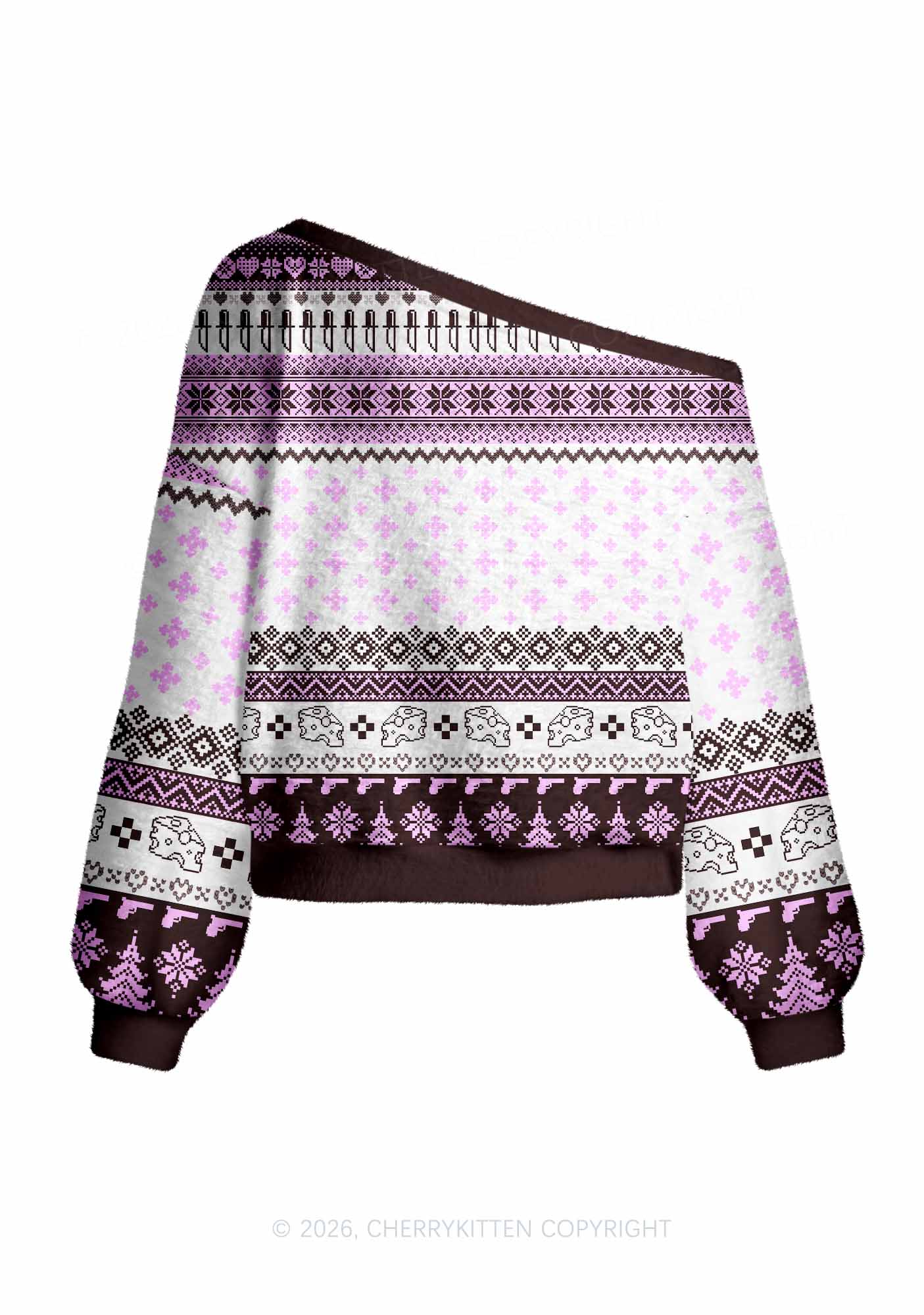 Pixel Smoking Rats Y2K Off Shoulder Knit Sweatshirt Cherrykitten