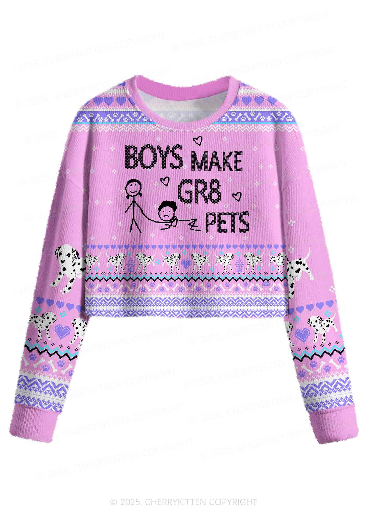 Boys Make Gr8 Pets Y2K Christmas Crop Knit Sweatshirt Cherrykitten
